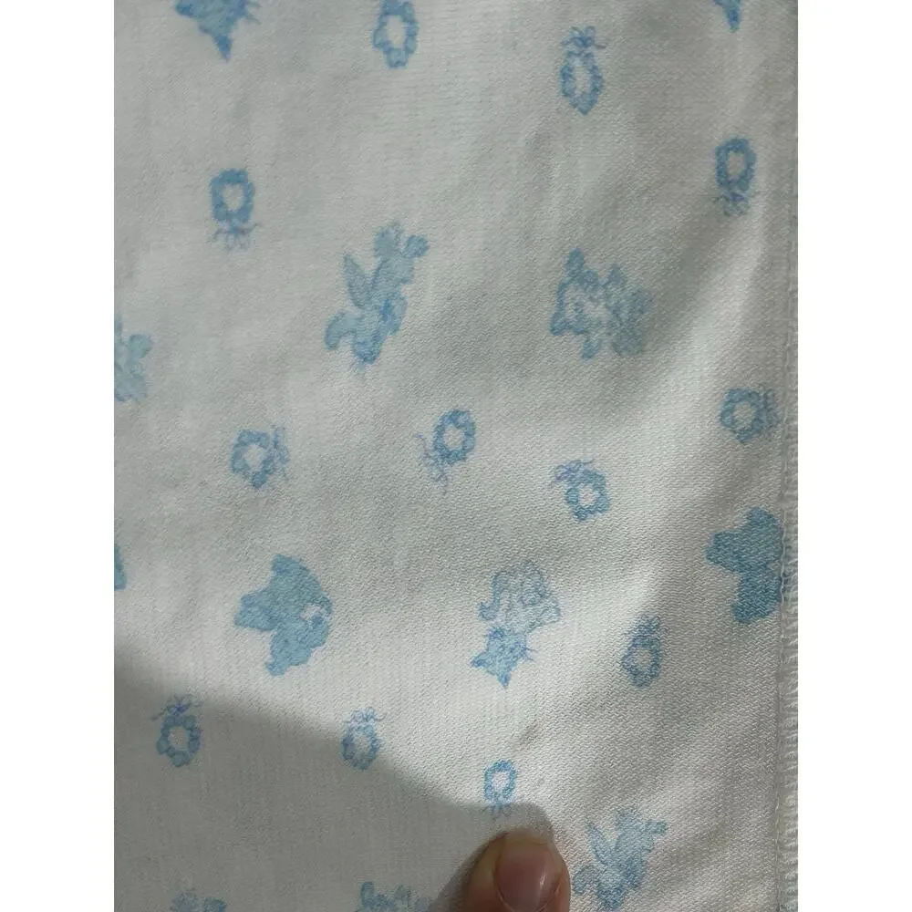 Vintage Carters Cotton Baby Blanket Blue White Wreaths Bunnies Dogs Cats